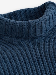 Blue Indigo Roll High Neck Ribbed Longline Knitted Jumper with Wool - Image 8 of 8
