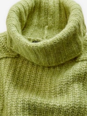 Green Khaki Olive Chunky Rib High Roll Neck Knitted Jumper with Alpaca - Image 6 of 9