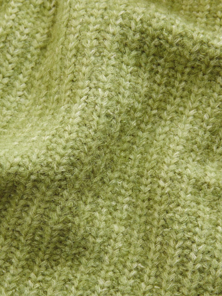 Green Khaki Olive Chunky Rib High Roll Neck Knitted Jumper with Alpaca - Image 7 of 9