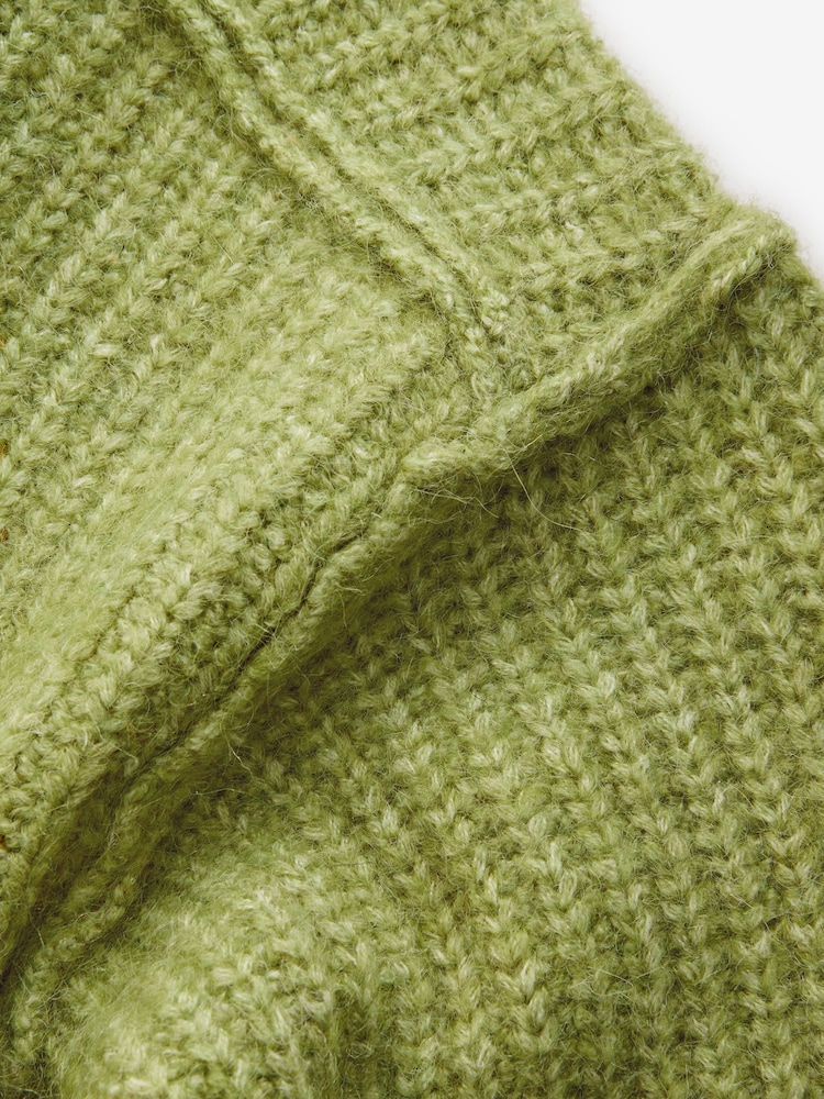Green Khaki Olive Chunky Rib High Roll Neck Knitted Jumper with Alpaca - Image 8 of 9