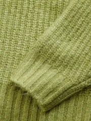 Green Khaki Olive Chunky Rib High Roll Neck Knitted Jumper with Alpaca - Image 9 of 9
