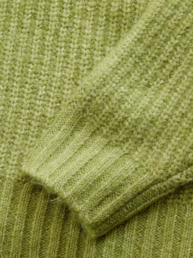 Green Khaki Olive Chunky Rib High Roll Neck Knitted Jumper with Alpaca - Image 9 of 9