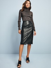 Brown Chocolate Sparkle High Roll Neck Rib Knitted Jumper with Wool - Image 2 of 9