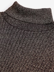Brown Chocolate Sparkle High Roll Neck Rib Knitted Jumper with Wool - Image 7 of 9