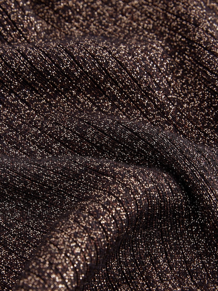 Brown Chocolate Sparkle High Roll Neck Rib Knitted Jumper with Wool - Image 9 of 9
