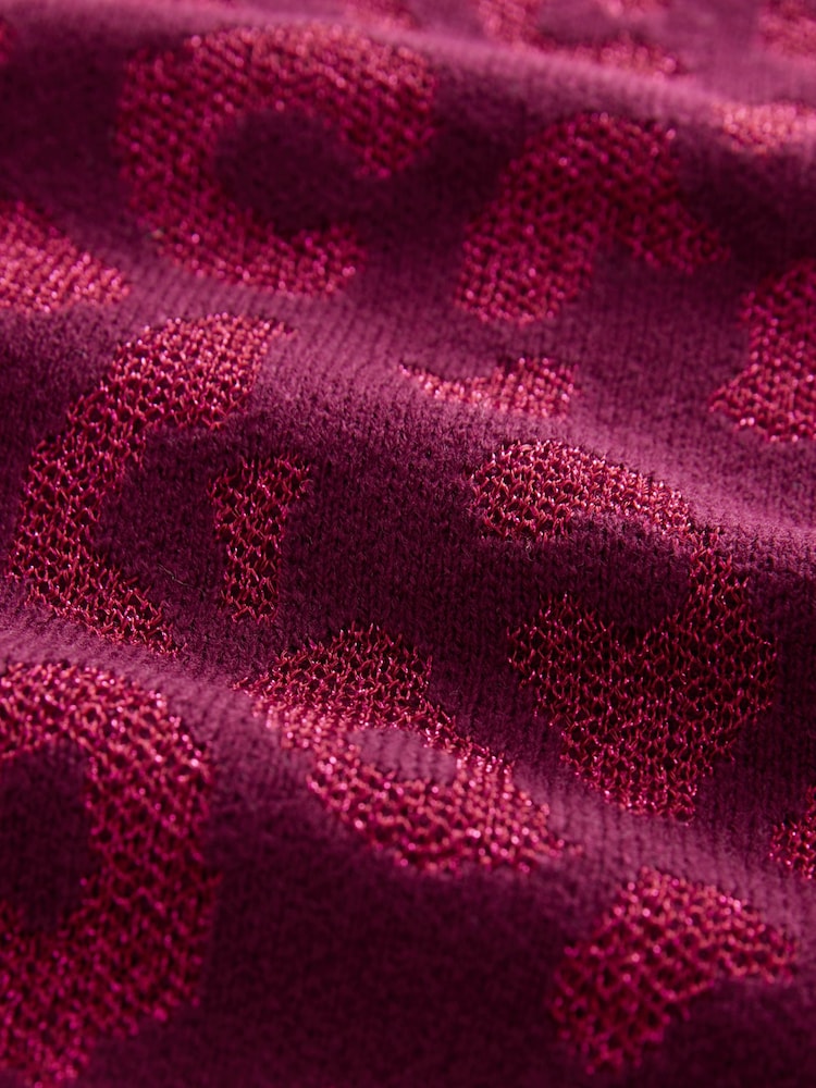 Red Burgundy Animal Leopard Soft Touch Pattern Knitted Cosy Crew Neck Jumper - Image 7 of 7