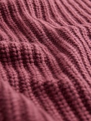 Red Burgundy Roll High Neck Ribbed Longline Knitted Jumper with Wool - Image 6 of 7