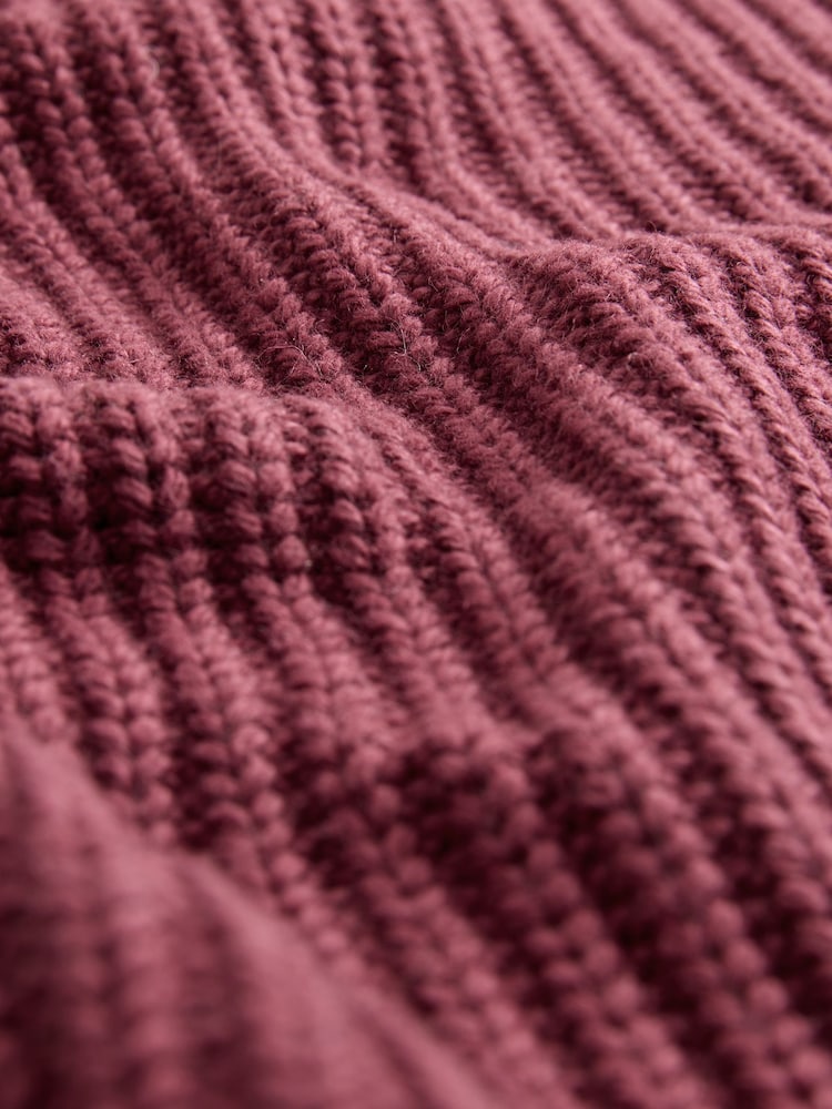 Red Burgundy Roll High Neck Ribbed Longline Knitted Jumper with Wool - Image 6 of 7