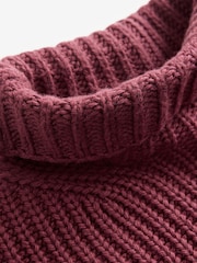 Red Burgundy Roll High Neck Ribbed Longline Knitted Jumper with Wool - Image 7 of 7