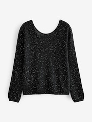 Black Sequin Embellished Sparkle Bow Back Knitted Jumper - Image 6 of 8