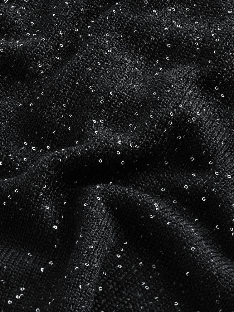 Black Sequin Embellished Sparkle Bow Back Knitted Jumper - Image 8 of 8
