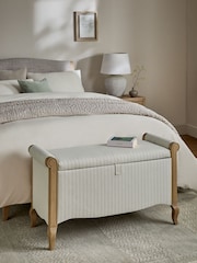 Contemporary Tweed Natural Stripe Josie Upholstered Storage Ottoman Blanket Box - Image 1 of 9