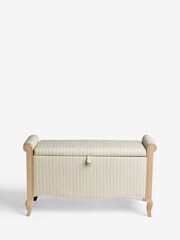 Contemporary Tweed Natural Stripe Josie Upholstered Storage Ottoman Blanket Box - Image 5 of 9