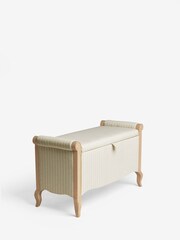 Contemporary Tweed Natural Stripe Josie Upholstered Storage Ottoman Blanket Box - Image 6 of 9