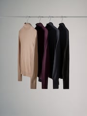 The Set Navy Blue/Black/Berry Red/Mink 4 Pack Fine Knit Roll Neck Jumpers - Image 2 of 7
