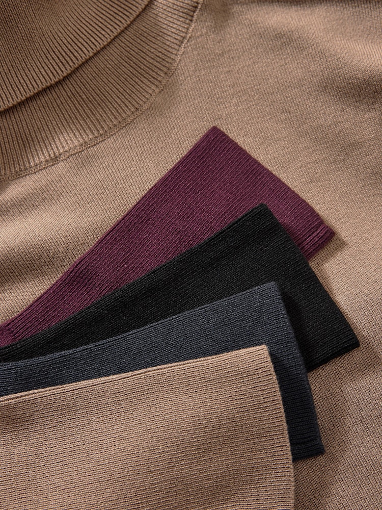 The Set Navy Blue/Black/Berry Red/Mink 4 Pack Fine Knit Roll Neck Jumpers - Image 7 of 7