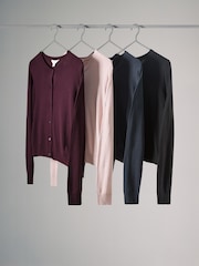 The Set Navy Blue/Black/Berry Red/Rose Pink 4 Pack Fine Knit Button Through Cardigans - Image 1 of 3