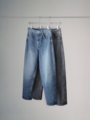 The Set Mid Blue/Washed Grey 2 Pack Denim Barrel Leg 100% Cotton Jeans - Image 2 of 6