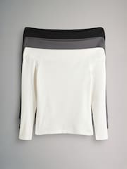 The Set Black/Cream/Graphite Grey 3 Pack Bardot Long Sleeve Tops - Image 2 of 12