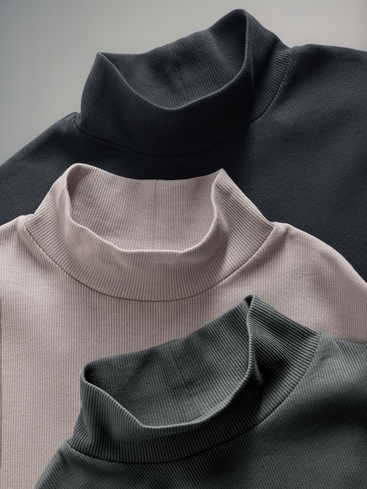 The Set Black/Taupe Brown/Graphite Grey 3 Pack Ribbed Turtle Neck Cap Sleeve Bodysuits - Image 12 of 12