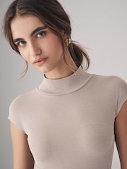 The Set Black/Taupe Brown/Graphite Grey 3 Pack Ribbed Turtle Neck Cap Sleeve Bodysuits - Image 5 of 12