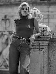 The Set Black/Taupe Brown/Graphite Grey 3 Pack Ribbed Turtle Neck Cap Sleeve Bodysuits - Image 7 of 12