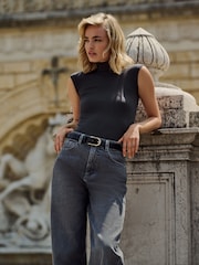 The Set Black/Taupe Brown/Graphite Grey 3 Pack Ribbed Turtle Neck Cap Sleeve Bodysuits - Image 8 of 12