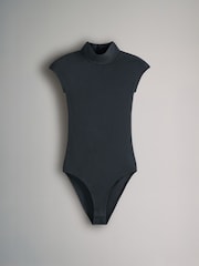 The Set Black/Taupe Brown/Graphite Grey 3 Pack Ribbed Turtle Neck Cap Sleeve Bodysuits - Image 9 of 12