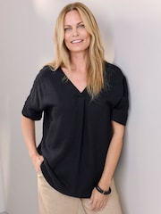 Cotton Traders Black Viscose Linen Blend Top - Image 2 of 4