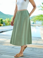 Cotton Traders Green Contrast Waist Pull On Skirt - Image 1 of 3