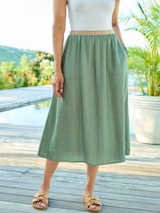 Cotton Traders Green Contrast Waist Pull On Skirt - Image 3 of 3