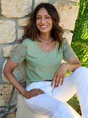 Cotton Traders Green Lace Sleeve T-Shirt - Image 3 of 4