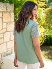 Cotton Traders Green Lace Sleeve T-Shirt - Image 4 of 4