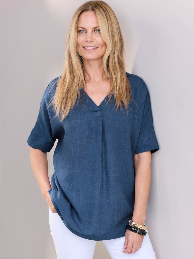 Cotton Traders Blue Viscose Linen Blend Top - Image 2 of 4 Cotton Traders Blue Viscose Linen Blend Top - Image 2 of 4