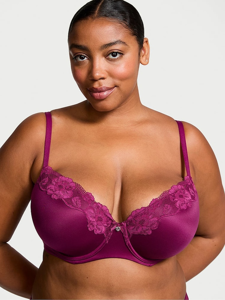 Victoria's Secret Plum Rouge Purple Lace Trim Demi Bra - Image 1 of 3