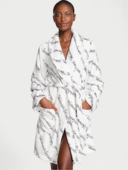 Victoria's Secret Coconut White Ribbon Script Cosy Short Dressing Gown - Image 1 of 3