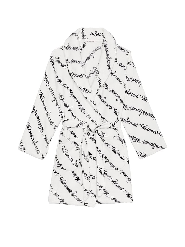 Victoria's Secret Coconut White Ribbon Script Cosy Short Dressing Gown - Image 3 of 3