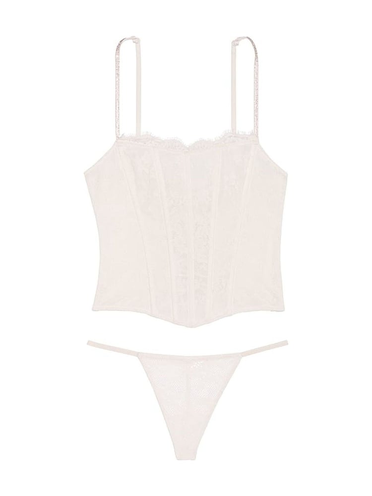 Victoria's Secret Coconut White Lace Twinkle Strap Corset and Knicker Set - Image 1 of 1