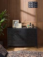 Black Cora Leopard Print Glass 6 Drawer Chest of Drawers - Image 1 of 1