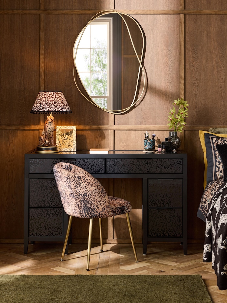 Black Cora Leopard Print Glass Console Dressing Table - Image 1 of 8