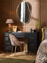 Black Cora Leopard Print Glass Console Dressing Table - Image 2 of 8