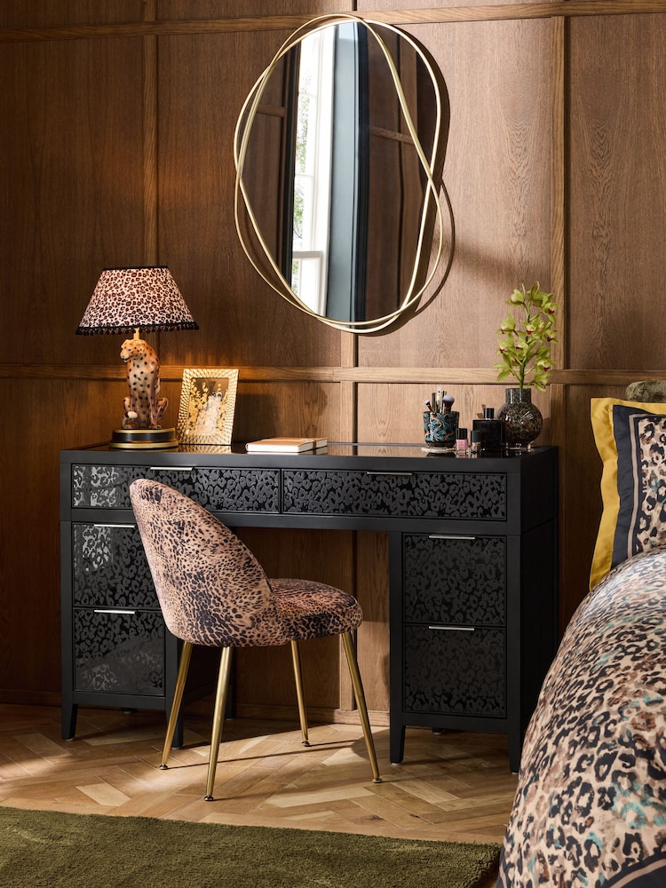 Black Cora Leopard Print Glass Console Dressing Table - Image 2 of 8