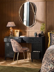 Black Cora Leopard Print Glass Console Dressing Table - Image 3 of 8
