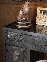 Black Cora Leopard Print Glass Console Dressing Table - Image 4 of 8