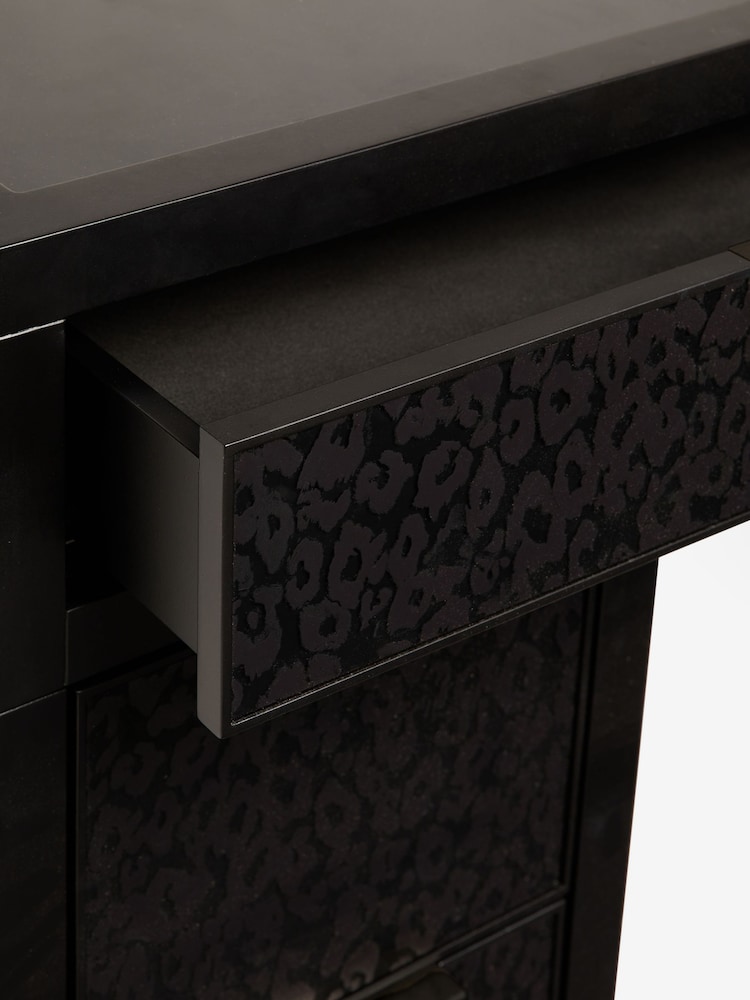 Black Cora Leopard Print Glass Console Dressing Table - Image 8 of 8
