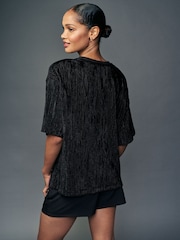 Black Plisse Velvet T-Shirt - Image 3 of 7