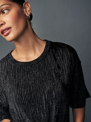 Black Plisse Velvet T-Shirt - Image 4 of 7