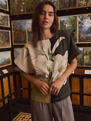 Green Lily Print Kew Collection Short Sleeve Top - Image 5 of 8