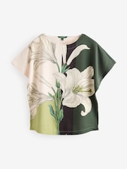 Green Lily Print Kew Collection Short Sleeve Top - Image 6 of 8