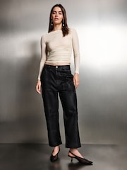 Champagne Gold Slash Neck Embellished Sparkle Long Sleeve Top - Image 2 of 8